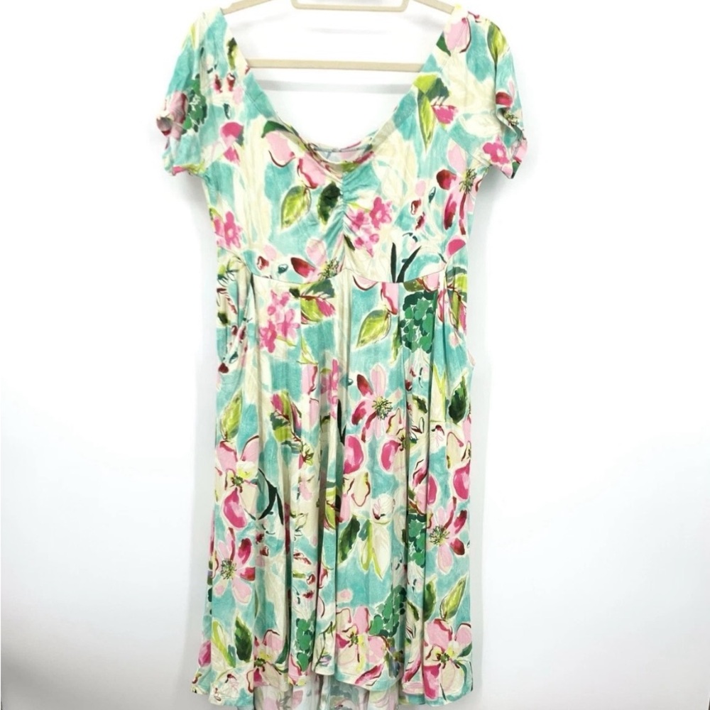 Floral Elegance Midi Dress in Pink and Green